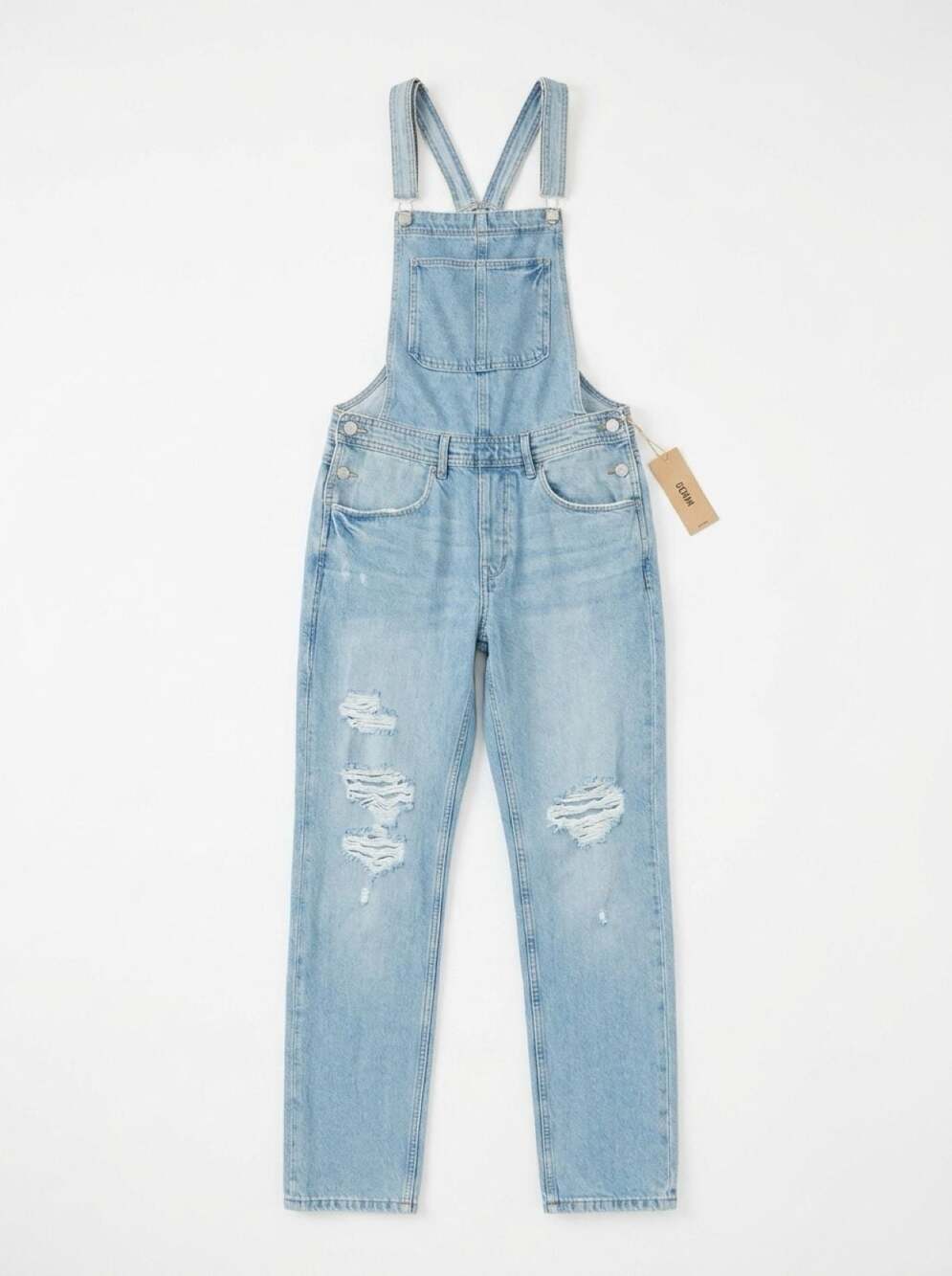 Women’s Denim Overalls Size 4 Light Wash Distressed Ripped Straight Leg NWT